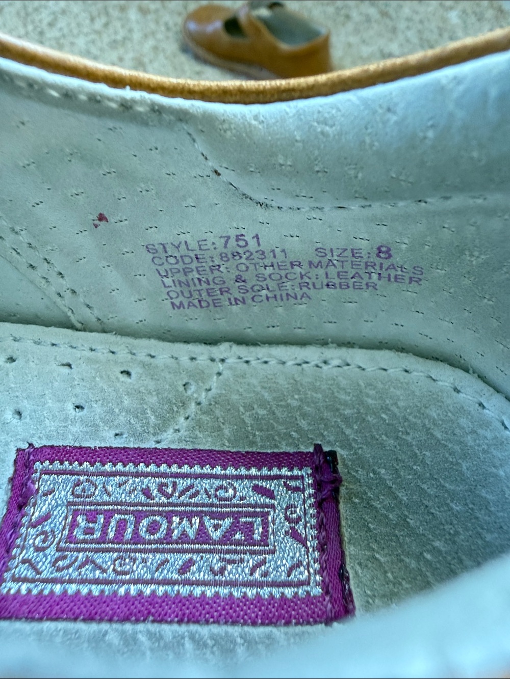 L'Amour Kids Tan Leather T-Strap Mary Janes - Picture 3 of 6